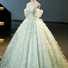 Sweet 16 Dress Mint Green Off Shoulder Ruffle Sleeve 3D Butterfly Glitter Tulle Ball Gown