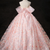 Sweet 16 Dress Blush Pink Off Shoulder Puff Sleeve Corset 3D Floral Glitter Tulle Ball Gown
