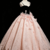 Sweet 16 Dress Black Spaghetti Straps Sweetheart Bodice Pink 3D Feather Textured Ball Gown