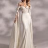 Ivory Off Shoulder Feather Lace Mermaid Wedding Dress With Satin Cape Sleeves