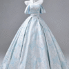 Sweet 16 Dress Light Blue Off Shoulder Puff Sleeve Jacquard Floral Satin Ball Gown