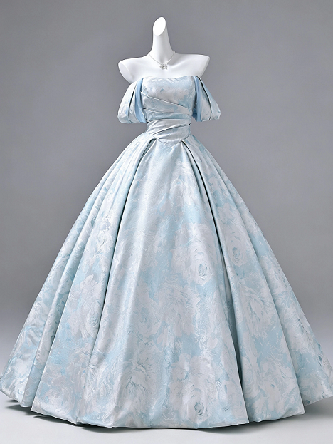 Sweet 16 Dress Light Blue Off Shoulder Puff Sleeve Jacquard Floral Satin Ball Gown