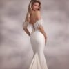 Ivory Off Shoulder Feather Lace Mermaid Wedding Dress With Satin Cape Sleeves