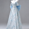 Sweet 16 Dress Light Blue Off Shoulder Puff Sleeve Jacquard Floral Satin Ball Gown