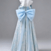 Sweet 16 Dress Light Blue Off Shoulder Puff Sleeve Jacquard Floral Satin Ball Gown
