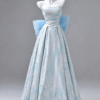Sweet 16 Dress Light Blue Off Shoulder Puff Sleeve Jacquard Floral Satin Ball Gown