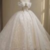 Spaghetti Strap Off Shoulder Big Bow Rhinestone Glitter Tulle Ball Gown Wedding Dress Luxury Sparkly Bridal Gown With Train