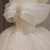 Spaghetti Strap Off Shoulder Big Bow Rhinestone Glitter Tulle Ball Gown Wedding Dress Luxury Sparkly Bridal Gown With Train