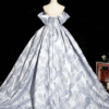 Sweet 16 Dress Silver Off Shoulder 3D Rose Overlay Satin Glitter Tulle Ball Gown