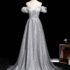 Sweet 16 Dress Silver Off Shoulder Ruffle Sleeve Full Sequin Glitter Tulle A Line Formal Gown