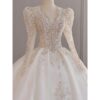 Sheer Puff Shoulder Deep V Long Sleeve Rhinestone Lace Glitter Tulle Ball Gown Wedding Dress Luxury Bridal Gown With Chapel Train