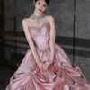 Sweet 16 Dress Dusty Pink Strapless Rhinestone Sweetheart Corset Satin Bow Ball Gown
