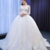 Dreamy Full Rhinestone Off Shoulder Long Sleeve Glitter Tulle Wedding Ball Gown