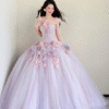 Sweet 16 Dress Lavender Halter Strapless 3D Colorful Floral Tulle Puffy Ball Gown