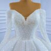 Dreamy Full Rhinestone Off Shoulder Long Sleeve Glitter Tulle Wedding Ball Gown