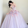 Sweet 16 Dress Lavender Halter Strapless 3D Colorful Floral Tulle Puffy Ball Gown
