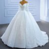 Dreamy Full Rhinestone Off Shoulder Long Sleeve Glitter Tulle Wedding Ball Gown