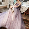 Sweet 16 Dress Ombre Lavender Pink Strapless Glitter Tulle A Line Floor Length Formal Gown
