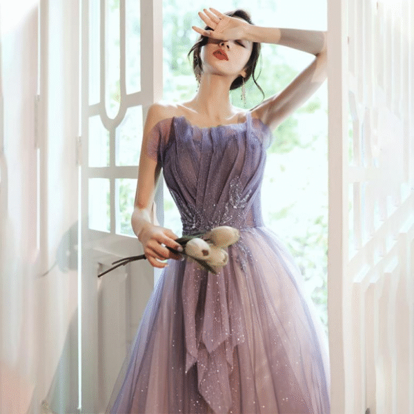 Sweet 16 Dress Ombre Lavender Pink Strapless Glitter Tulle A Line Floor Length Formal Gown