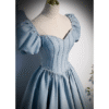 Sweet 16 Dress Dusty Blue Puff Sleeve Sweetheart Corset Satin Ball Gown With Rhinestone Waist