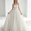 Strapless Scalloped Lace Ball Gown Wedding Dress Satin Cross Waist Big Bow Vintage Ivory Bridal Gown With Train