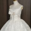 Strapless Scalloped Lace Ball Gown Wedding Dress Satin Cross Waist Big Bow Vintage Ivory Bridal Gown With Train