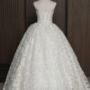 Strapless Scalloped Lace Ball Gown Wedding Dress Satin Cross Waist Big Bow Vintage Ivory Bridal Gown With Train