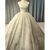Strapless Draped Satin Ball Gown Wedding Dress Lace Appliques Minimalist Ivory Bridal Gown With Chapel Train