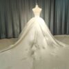 Strapless Draped Satin Ball Gown Wedding Dress Lace Appliques Minimalist Ivory Bridal Gown With Chapel Train
