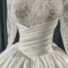 Deep V Long Sleeve Lace Corset Glossy Satin Ball Gown Wedding Dress Minimalist Ivory Bridal Gown With Chapel Train