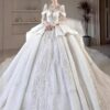 Glam Royal High Neck Off Shoulder Rhinestone Glitter Tulle Wedding Ball Gown