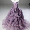 Sweet 16 Dress Dusty Purple Strapless Beaded Lace 3D Rose Ruffled Organza Ball Gown