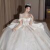 Glam Royal High Neck Off Shoulder Rhinestone Glitter Tulle Wedding Ball Gown