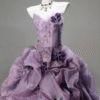 Sweet 16 Dress Dusty Purple Strapless Beaded Lace 3D Rose Ruffled Organza Ball Gown