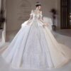 Glam Royal High Neck Off Shoulder Rhinestone Glitter Tulle Wedding Ball Gown
