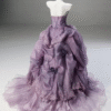 Sweet 16 Dress Dusty Purple Strapless Beaded Lace 3D Rose Ruffled Organza Ball Gown