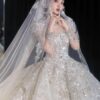 Luxury Long Sleeve Rhinestone Sparkly Ball Gown Wedding Dress For Bride