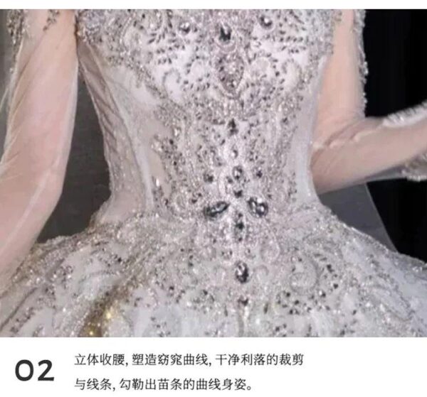 Luxury Long Sleeve Rhinestone Sparkly Ball Gown Wedding Dress For Bride