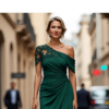 Dark Emerald One Shoulder Lace Ruched Mermaid Formal Maxi Dress