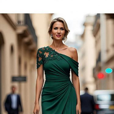 Dark Emerald One Shoulder Lace Ruched Mermaid Formal Maxi Dress