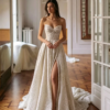 Sparkle Sequin Sweetheart Strapless High Slit A Line Wedding Gown