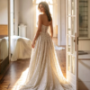 Sparkle Sequin Sweetheart Strapless High Slit A Line Wedding Gown