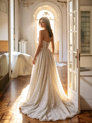 Sparkle Sequin Sweetheart Strapless High Slit A Line Wedding Gown