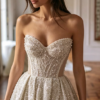 Sparkle Sequin Sweetheart Strapless High Slit A Line Wedding Gown