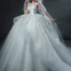 Dreamy Strapless 3D Tulip Lace Organza Ball Gown Wedding Dress