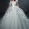 Dreamy Strapless 3D Tulip Lace Organza Ball Gown Wedding Dress