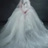 Dreamy Strapless 3D Tulip Lace Organza Ball Gown Wedding Dress