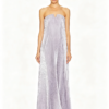 Lavender Metallic Strapless V Notch Pleated Loose Formal Evening Maxi Dress