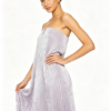 Lavender Metallic Strapless V Notch Pleated Loose Formal Evening Maxi Dress