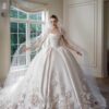 White Off Shoulder 3D Flower Satin Ball Gown Luxury Wedding Dress